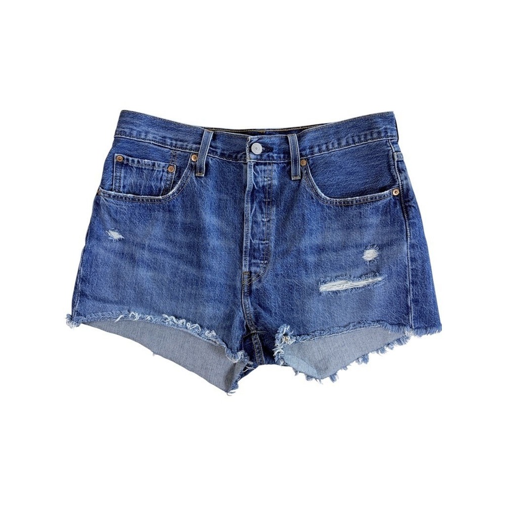 Levi's 501‎ Original Shorts Women Size 32 Blue Distressed Cut Off High Rise